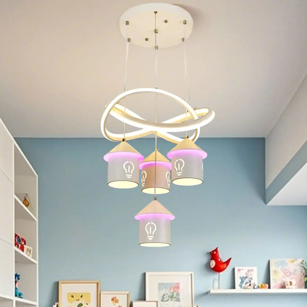 Modern 4-Light LED Chandelier with Unique House Design  Image - 3