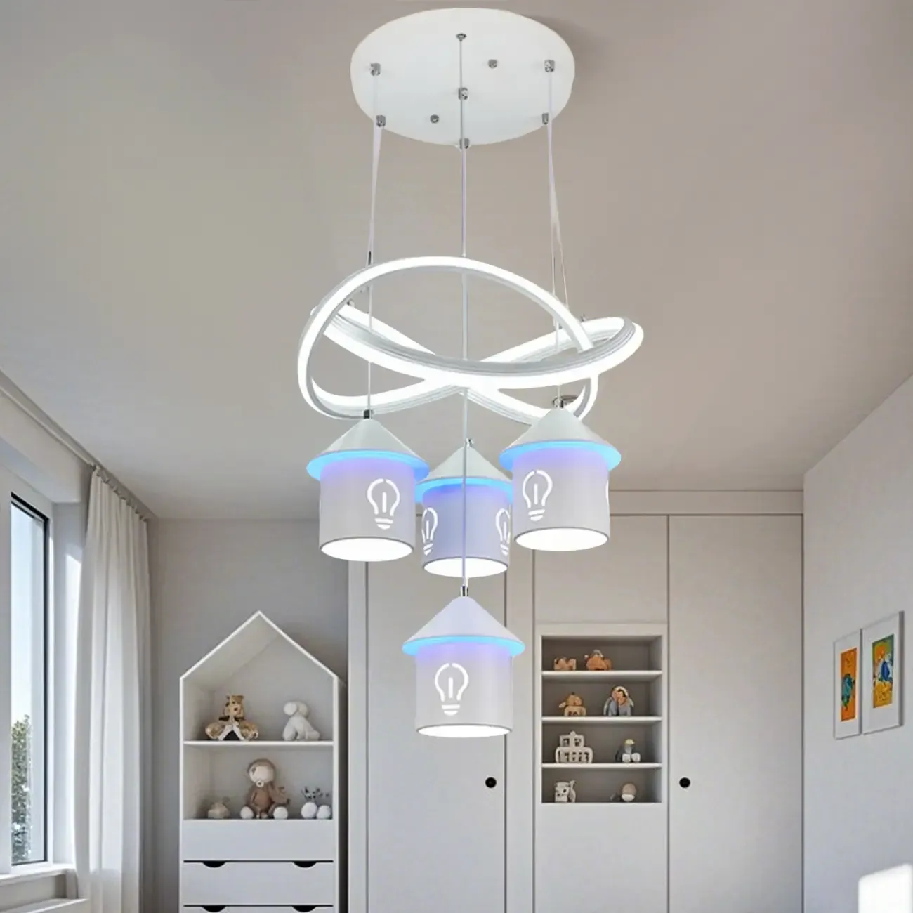 Modern 4-Light LED Chandelier with Unique House Design  Image - 20