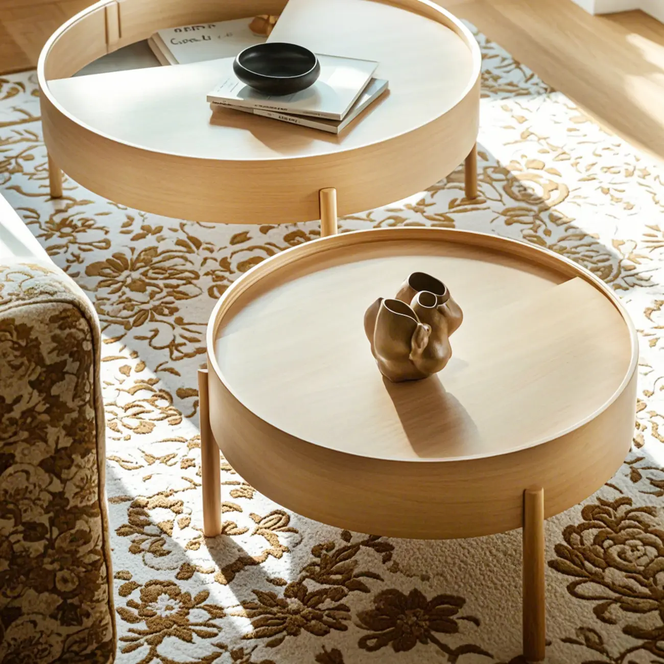 Scandinavian Indoor Round Coffee Table with Tray Top Image - 4 | homeyfad