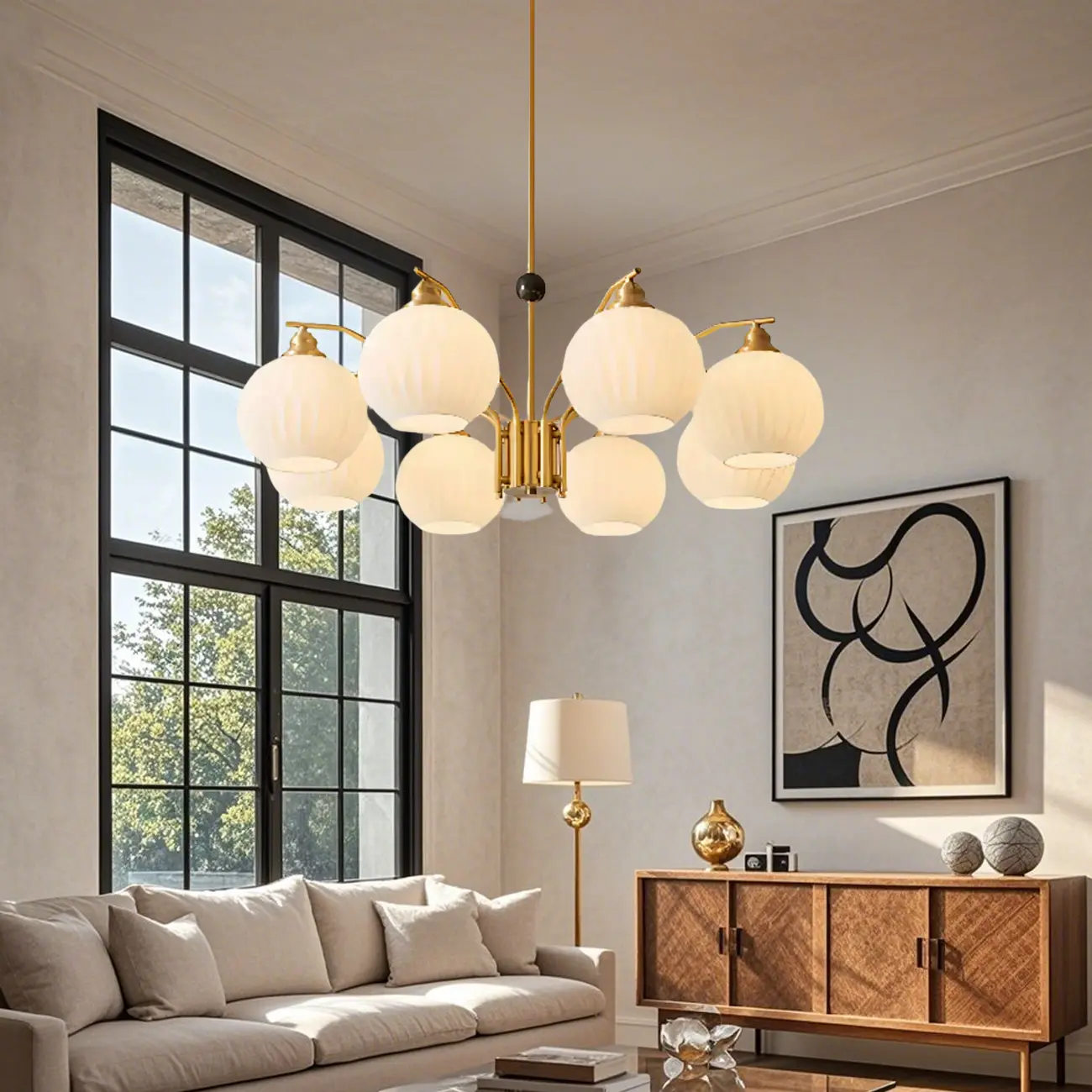 Modern 8-light Glass Globe Chandelier with Adjustable Height Image - 1 | homeyfad