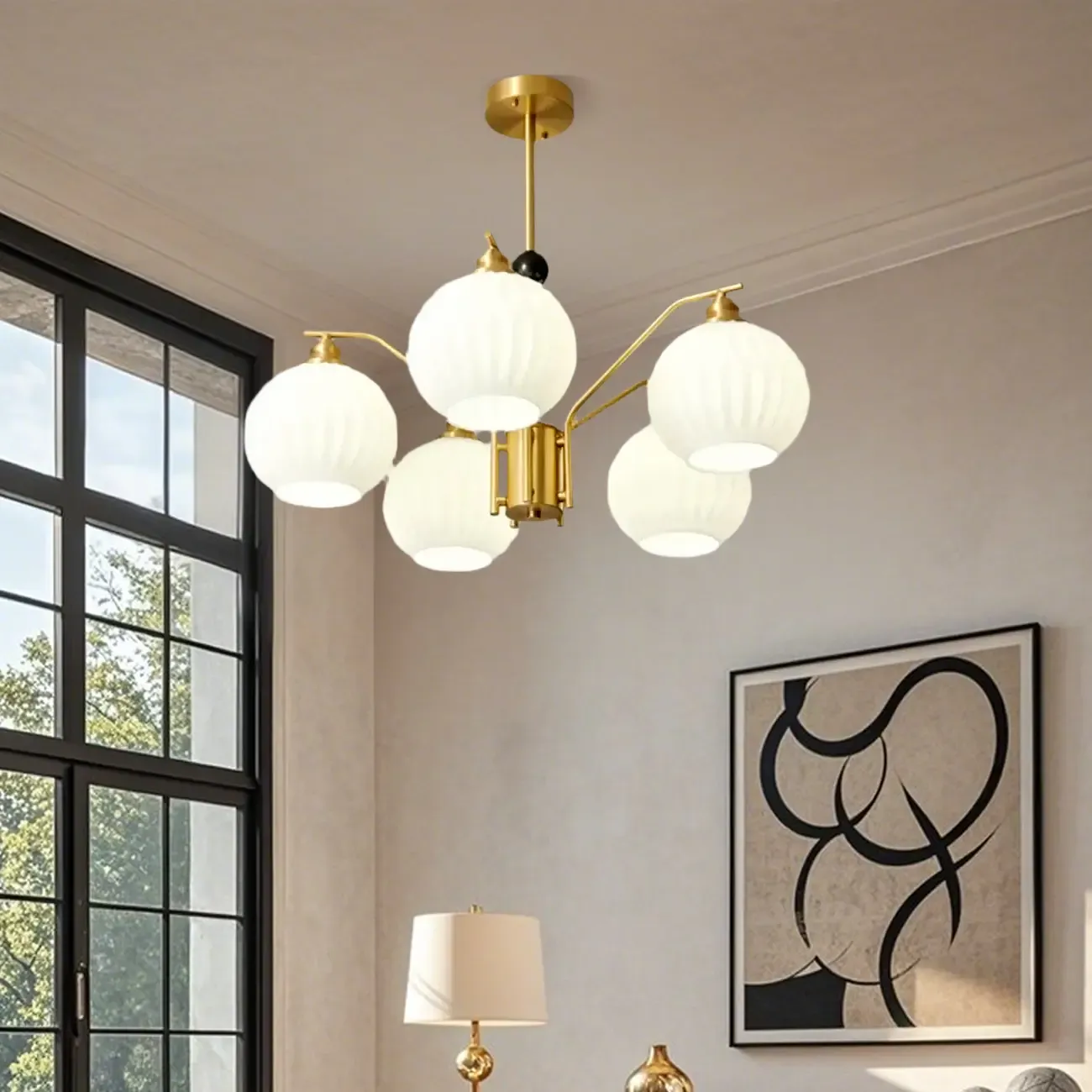 Modern 8-light Glass Globe Chandelier with Adjustable Height Image - 17