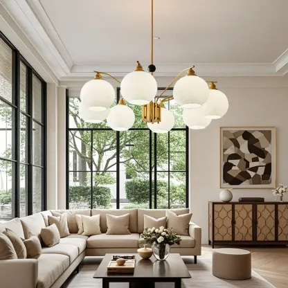 Modern 8-light Glass Globe Chandelier with Adjustable Height Image - 4