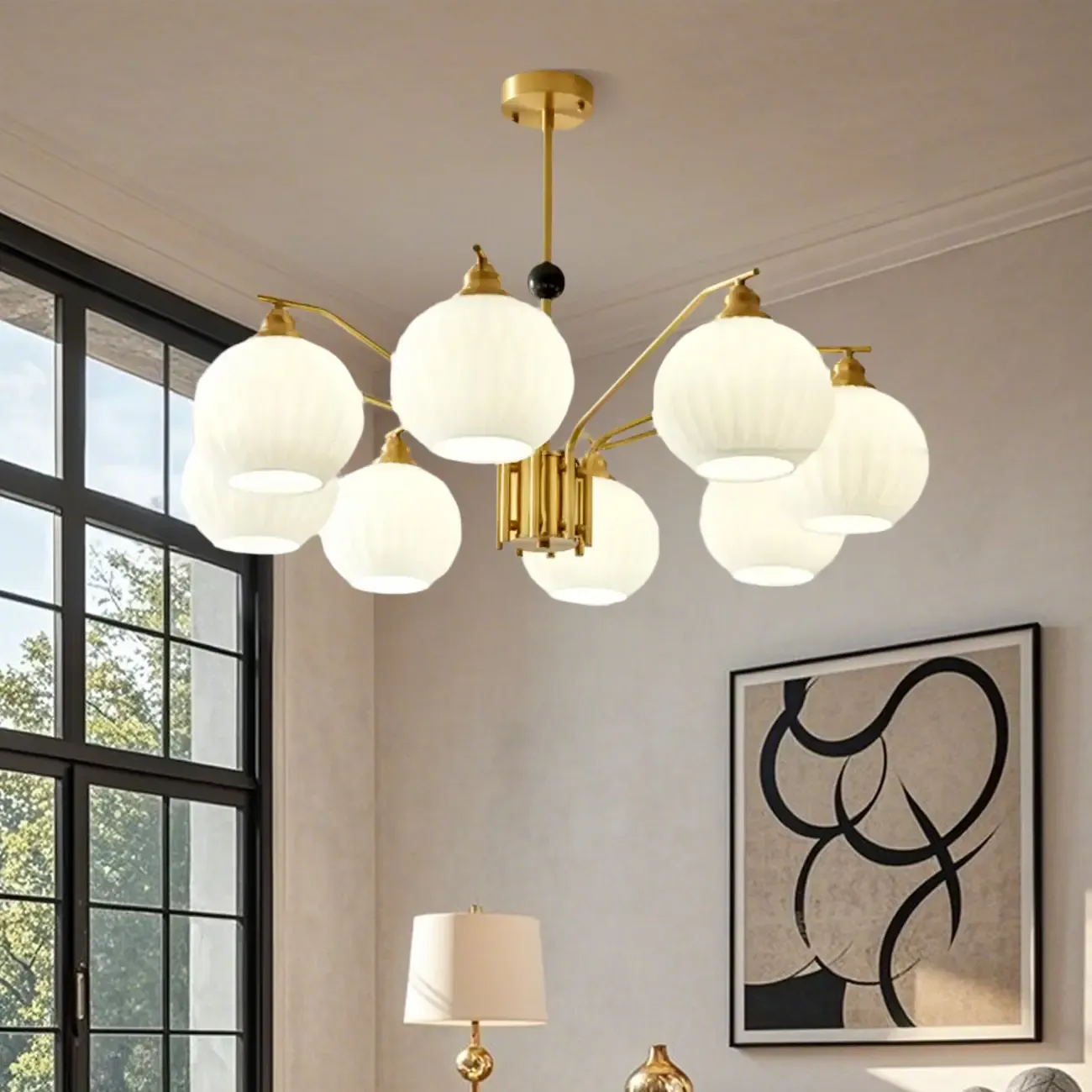 Modern 8-light Glass Globe Chandelier with Adjustable Height Image - 18