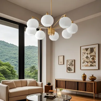 Modern 8-light Glass Globe Chandelier with Adjustable Height Image - 6