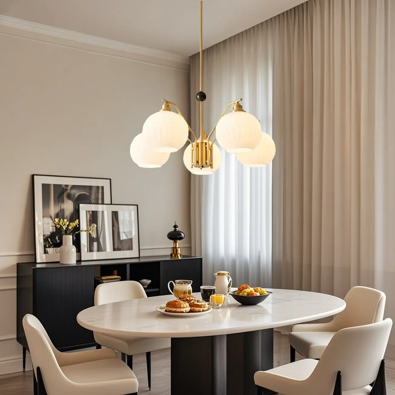 Modern 8-light Glass Globe Chandelier with Adjustable Height Image - 7 | homeyfad