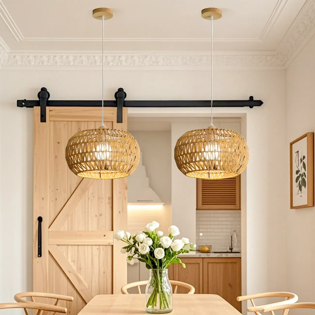 Natural Brown Rattan Pendant Lantern for Modern Dining Decor Image - 1