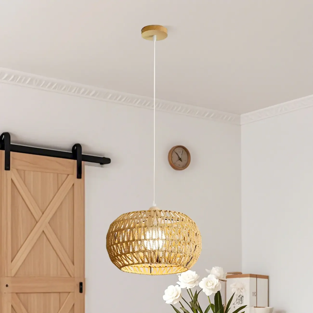 Natural Brown Rattan Pendant Lantern for Modern Dining Decor Image - 13