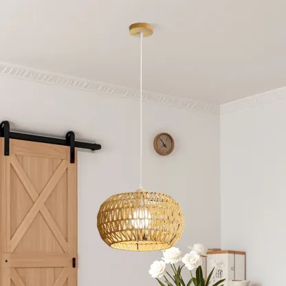 Natural Brown Rattan Pendant Lantern for Modern Dining Decor Image - 13