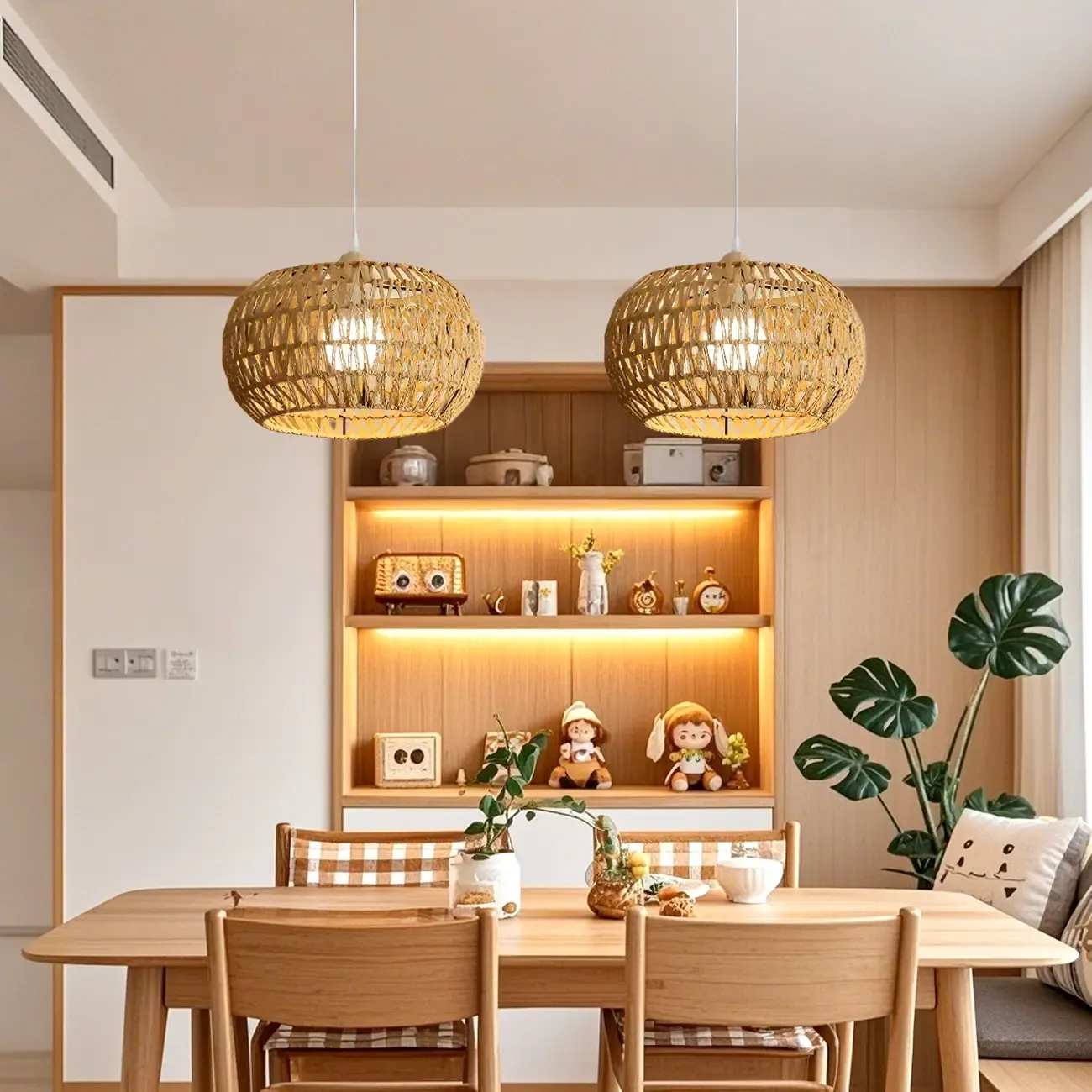 Natural Brown Rattan Pendant Lantern for Modern Dining Decor Image - 3