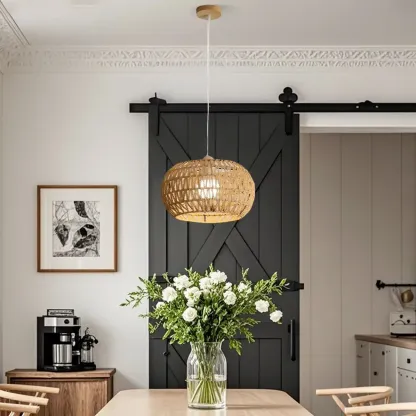 Natural Brown Rattan Pendant Lantern for Modern Dining Decor Image - 4