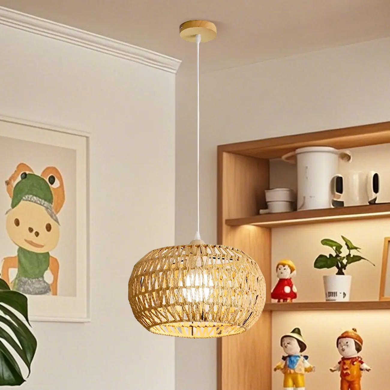 Natural Brown Rattan Pendant Lantern for Modern Dining Decor Image - 14 | homeyfad