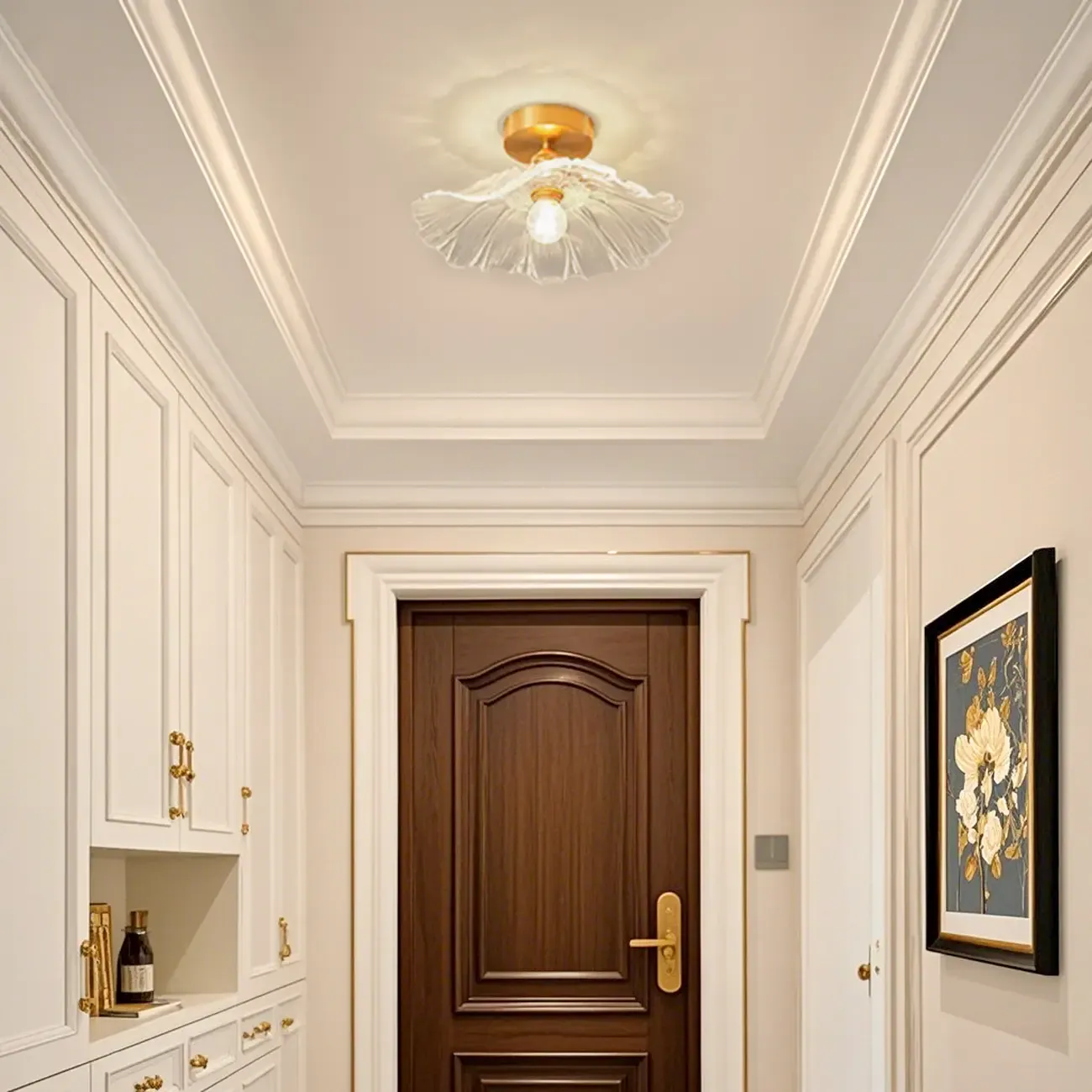 Modern Floral Glass Semi-Flush Ceiling Light for Entryway Image - 1