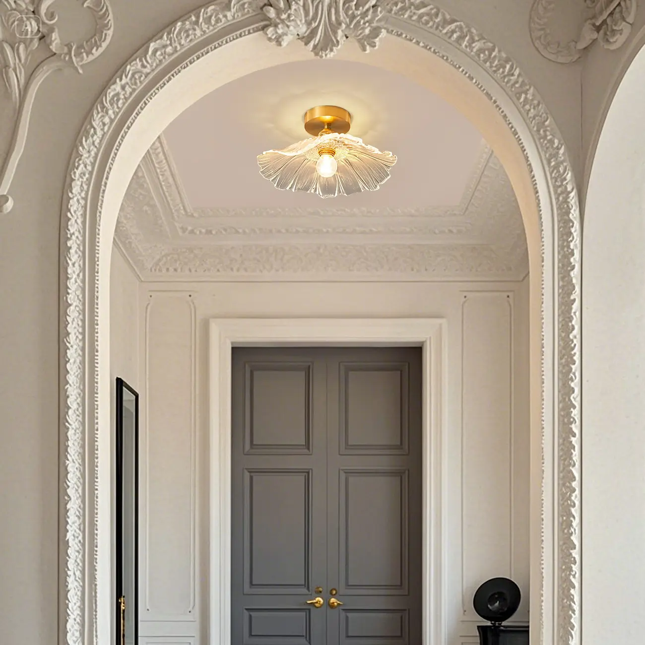 Modern Floral Glass Semi-Flush Ceiling Light for Entryway Image - 3 | homeyfad