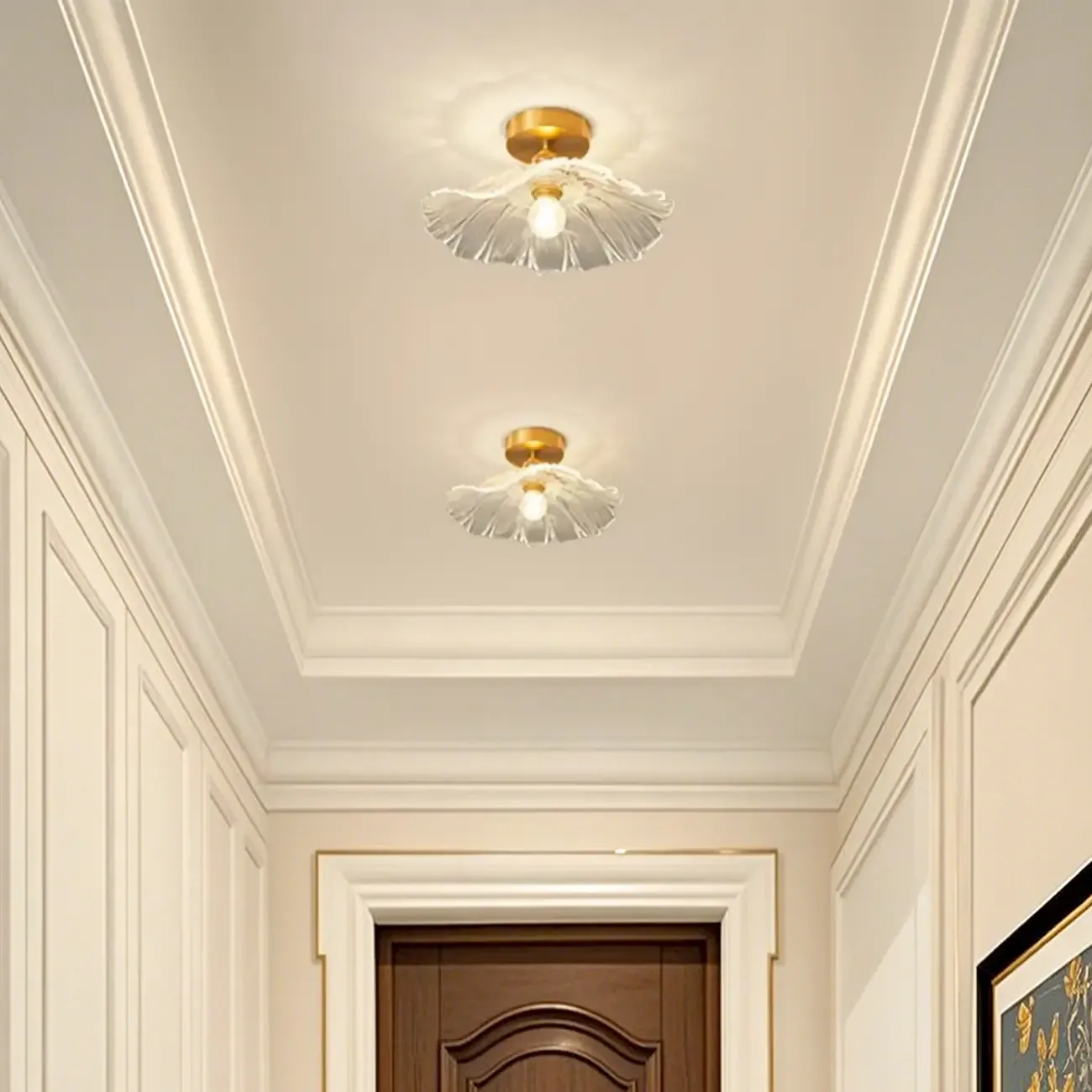 Modern Floral Glass Semi-Flush Ceiling Light for Entryway Image - 4