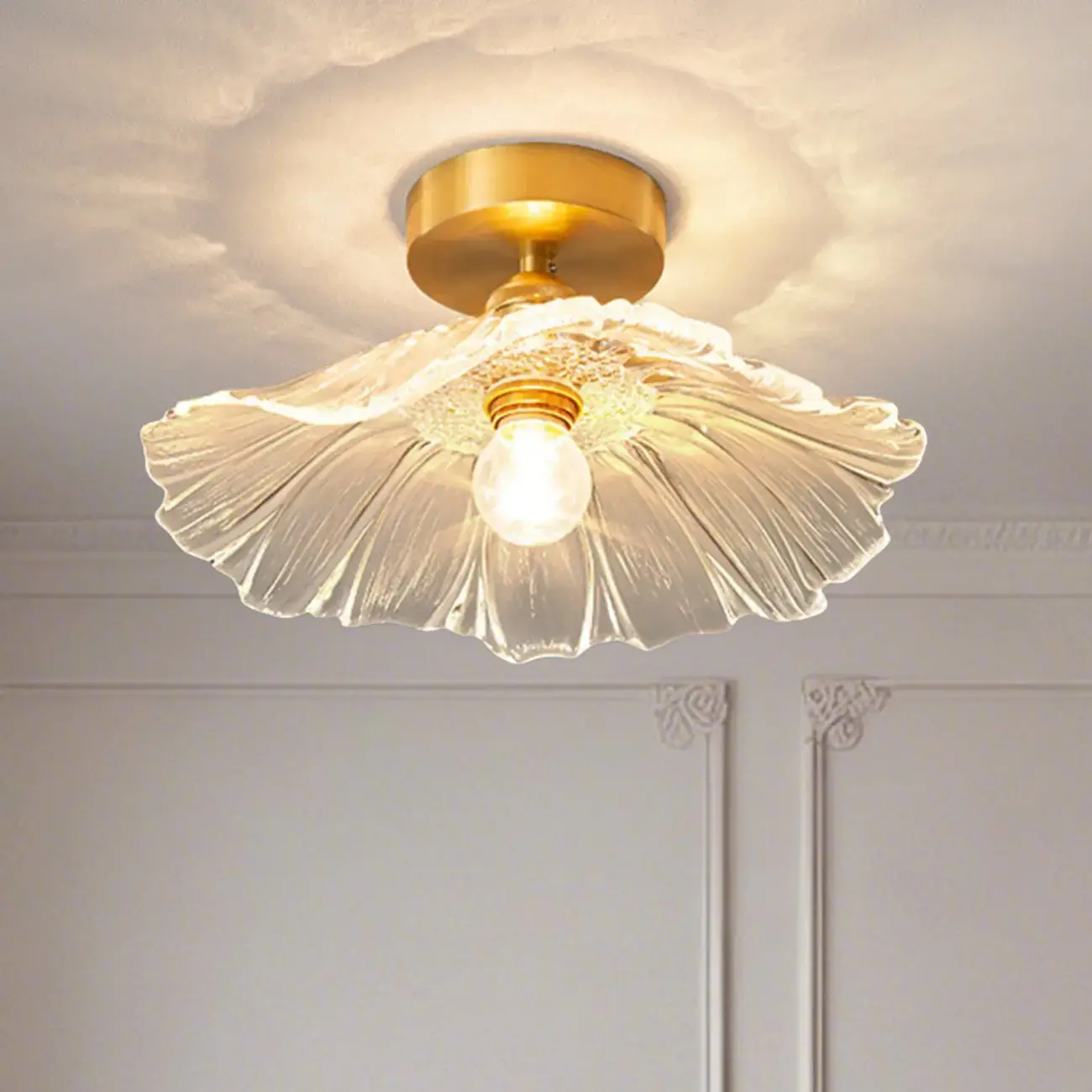 Modern Floral Glass Semi-Flush Ceiling Light for Entryway Image - 6 | homeyfad