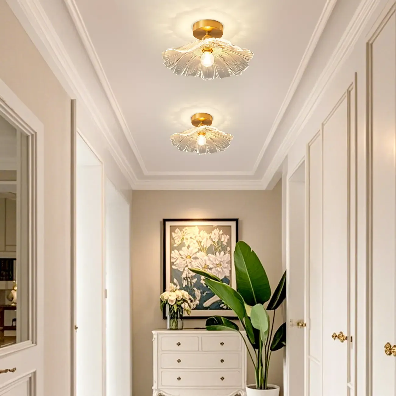 Modern Floral Glass Semi-Flush Ceiling Light for Entryway Image - 2