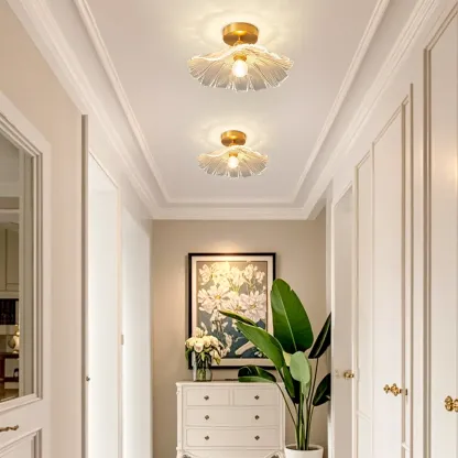 Modern Floral Glass Semi-Flush Ceiling Light for Entryway Image - 2