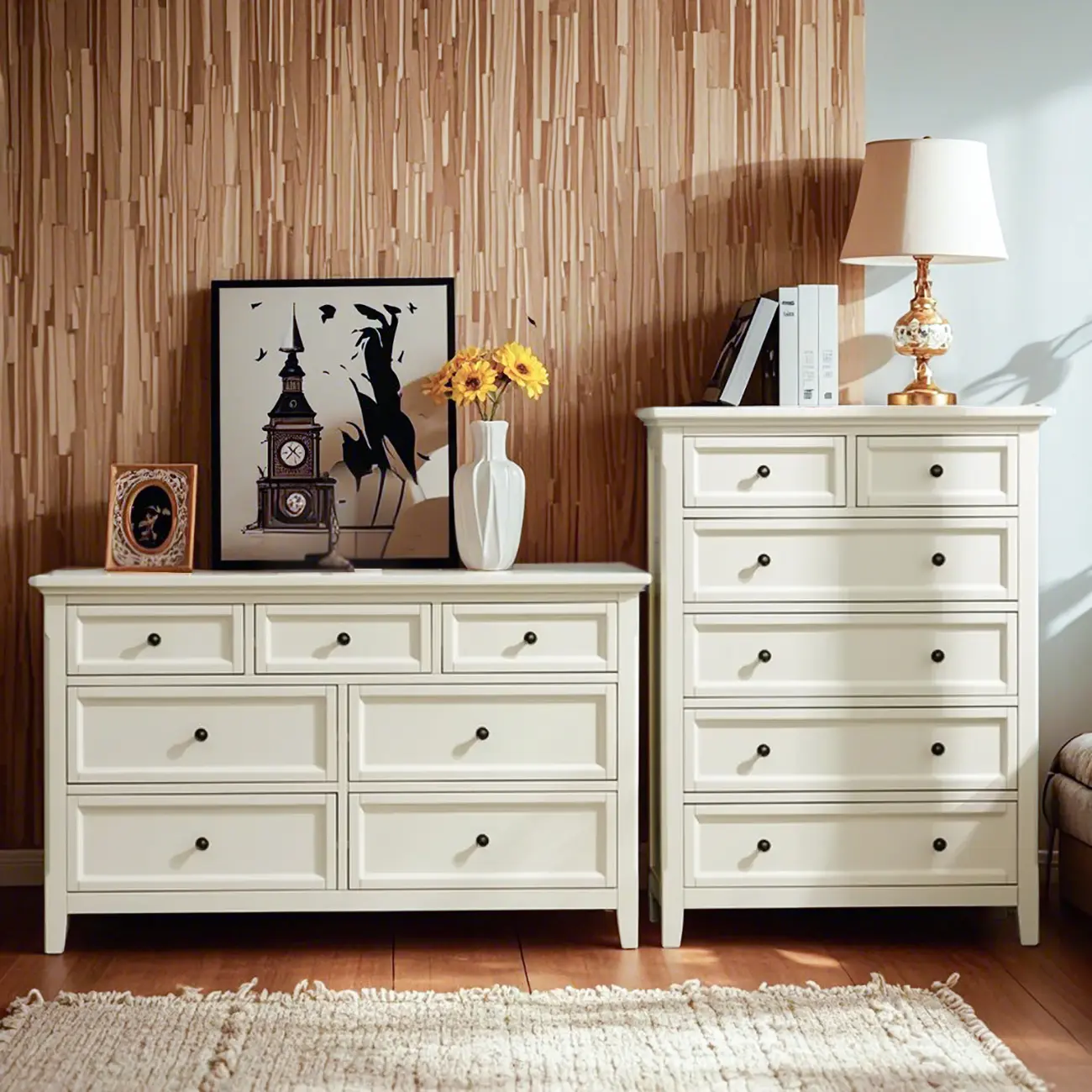 Contemporary White Wooden Double Dresser for Bedroom Use Image - 1 | homeyfad