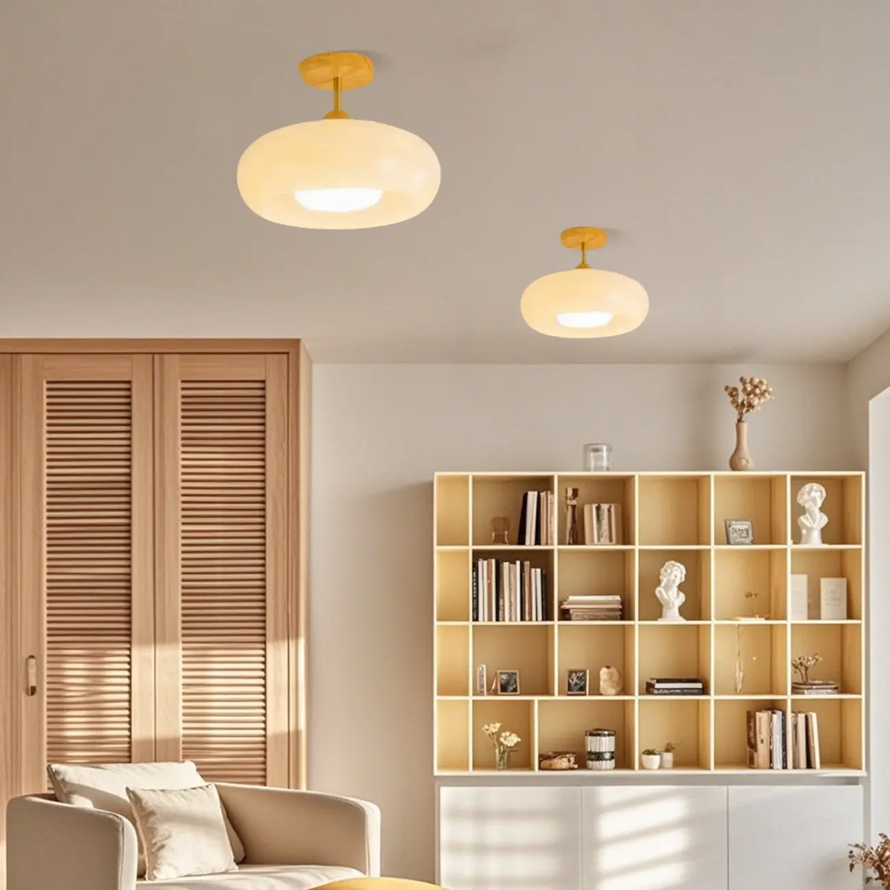 Modern Mini Semi Flush Mount Ceiling Light with Drum Shape Image - 1 | homeyfad