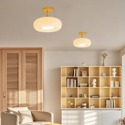 Modern Mini Semi Flush Mount Ceiling Light with Drum Shape Image - 1