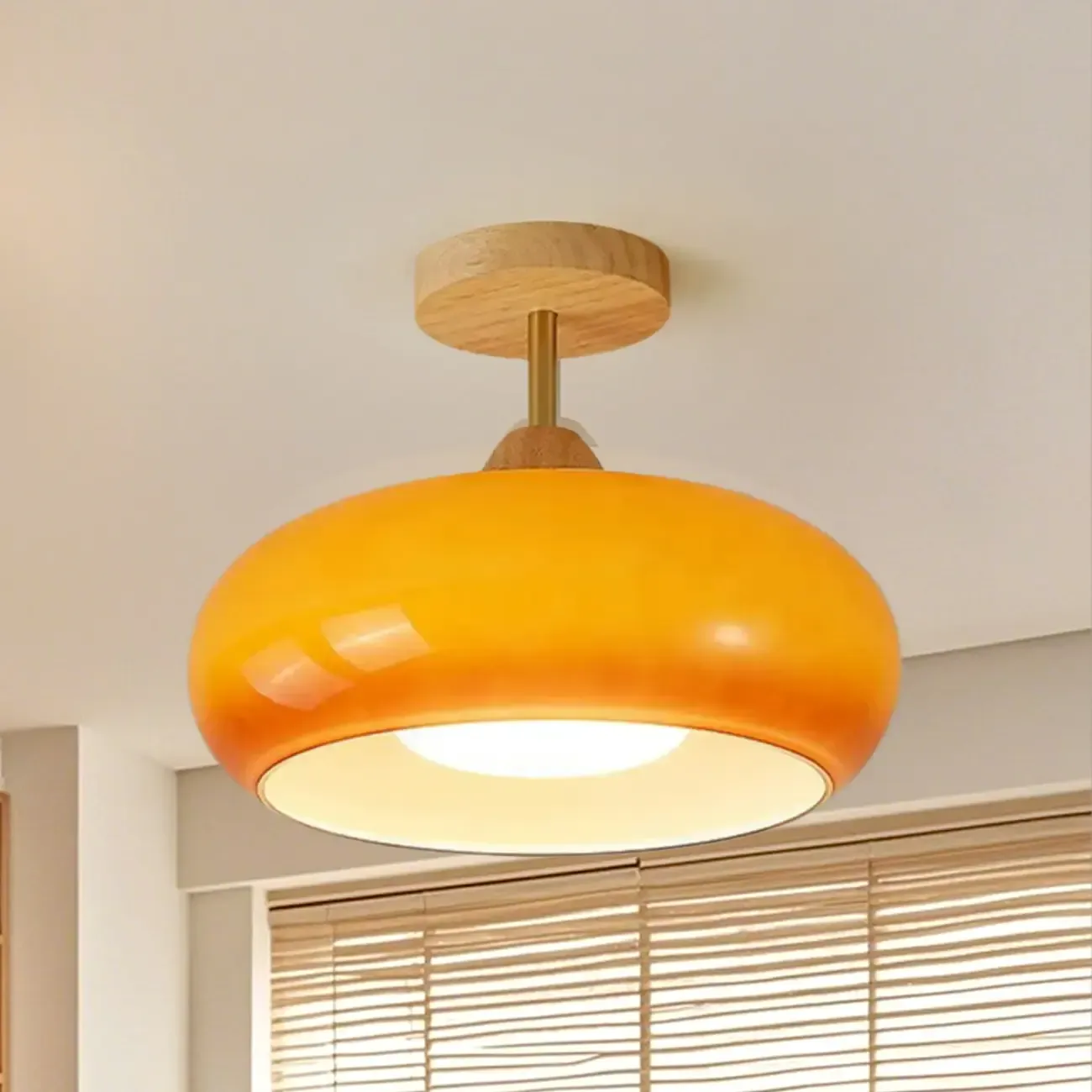 Modern Mini Semi Flush Mount Ceiling Light with Drum Shape Image - 3