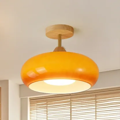 Modern Mini Semi Flush Mount Ceiling Light with Drum Shape Image - 3