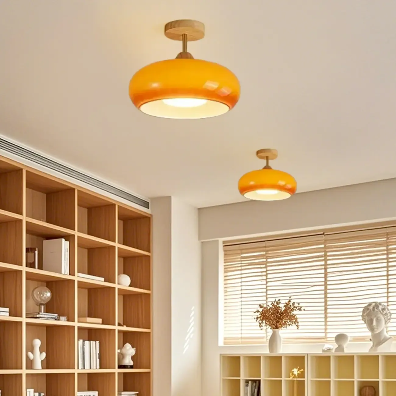 Modern Mini Semi Flush Mount Ceiling Light with Drum Shape Image - 4