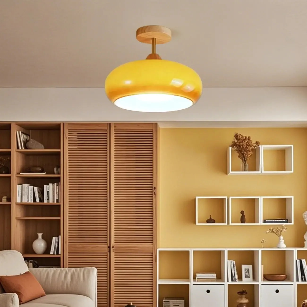 Modern Mini Semi Flush Mount Ceiling Light with Drum Shape Image - 5