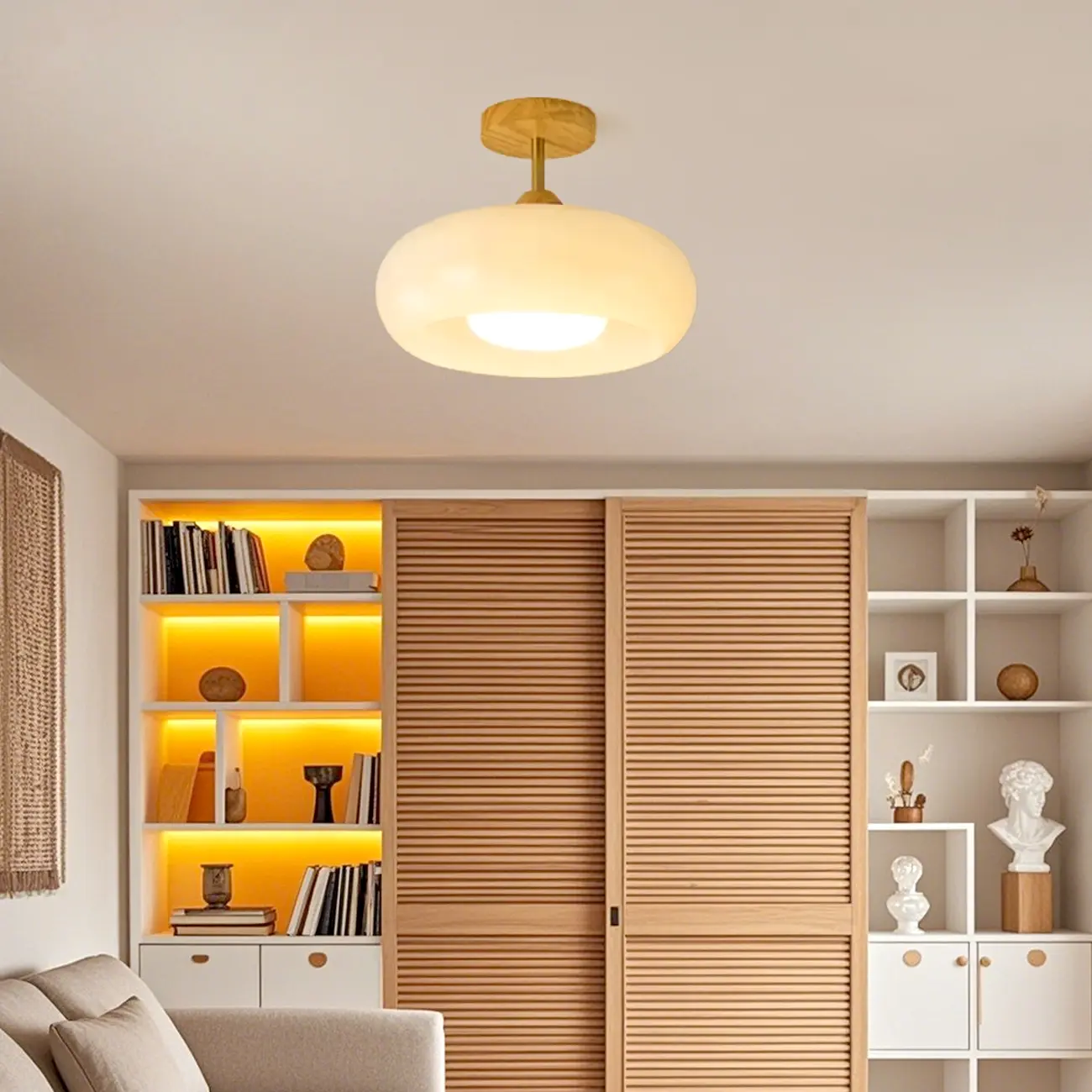 Modern Mini Semi Flush Mount Ceiling Light with Drum Shape Image - 6 | homeyfad