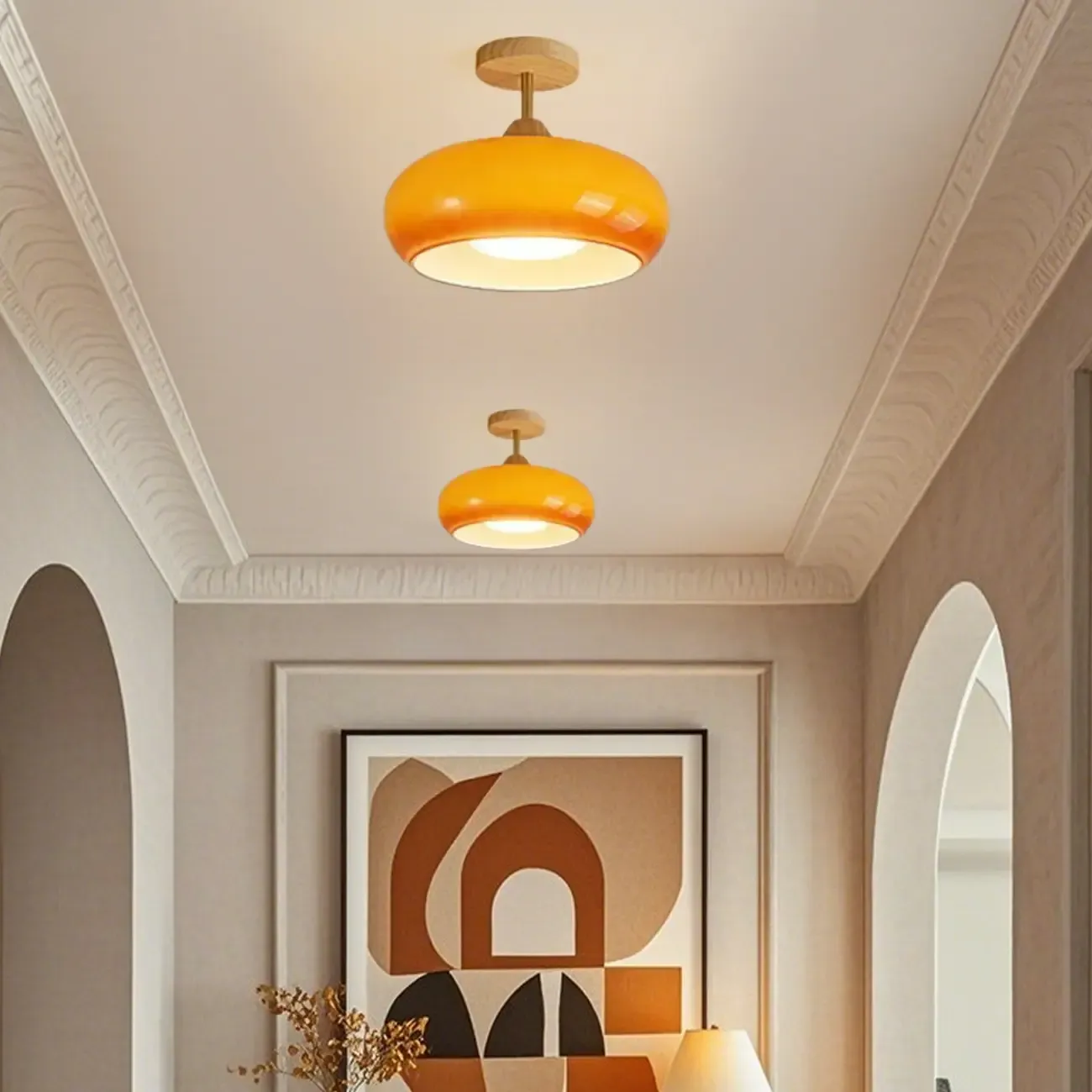 Modern Mini Semi Flush Mount Ceiling Light with Drum Shape Image - 14