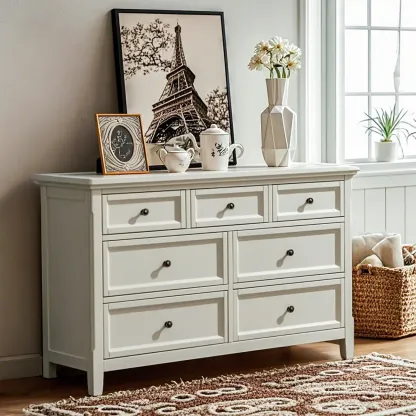 Contemporary White Wooden Double Dresser for Bedroom Use Image - 2