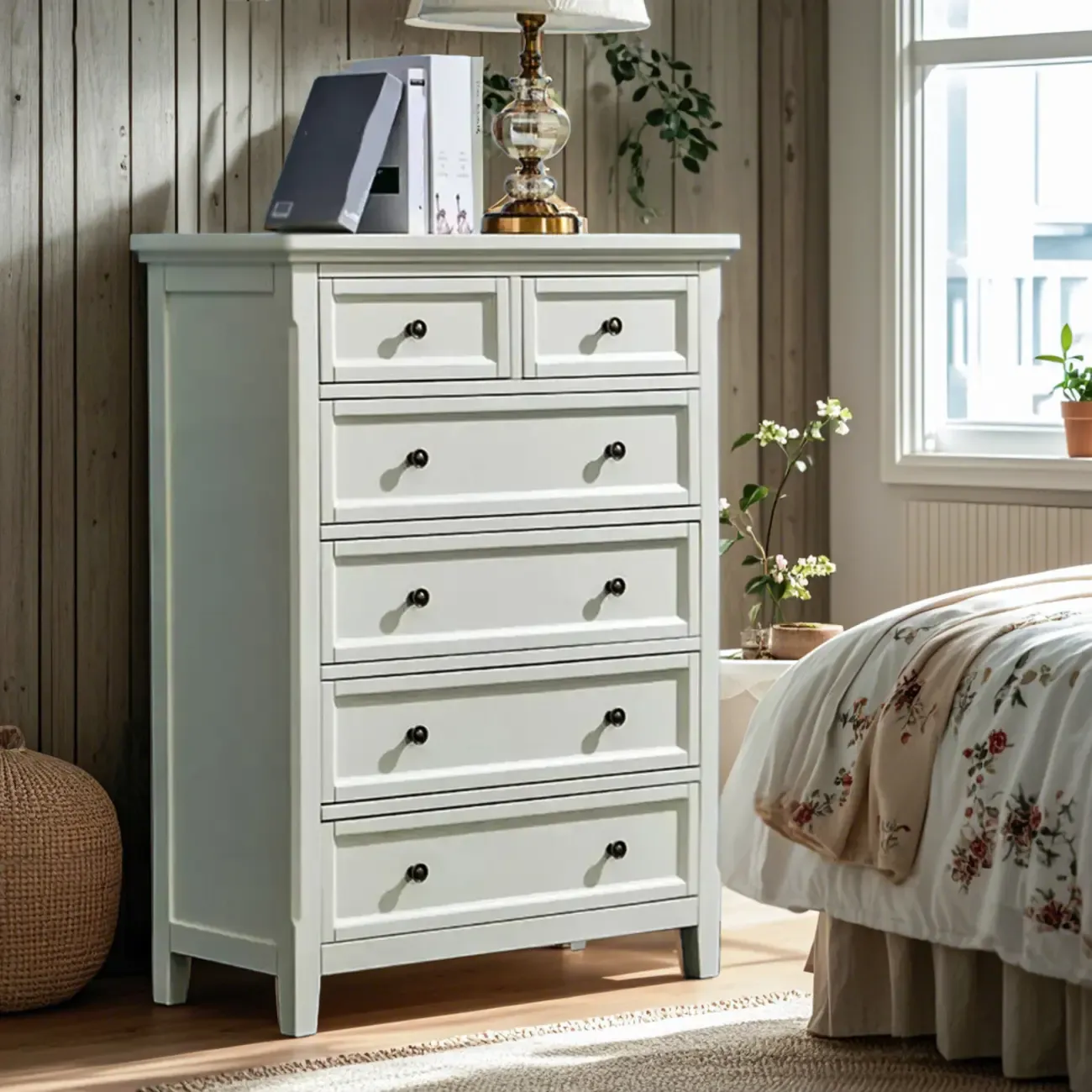 Contemporary White Wooden Double Dresser for Bedroom Use Image - 4