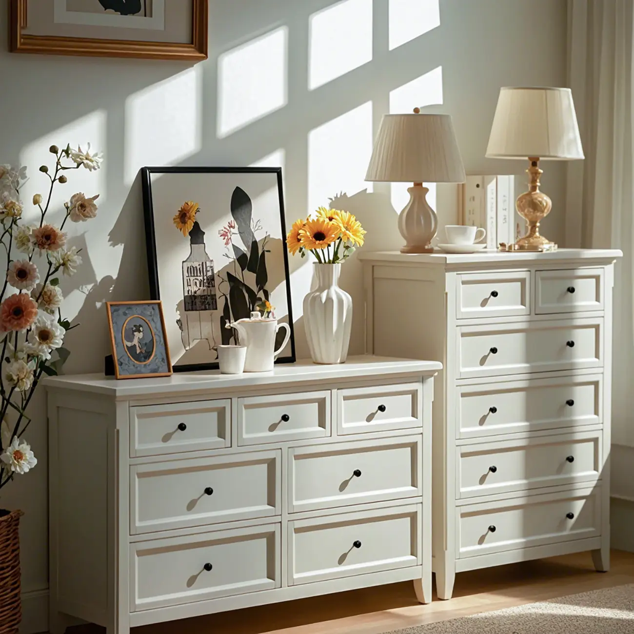 Contemporary White Wooden Double Dresser for Bedroom Use Image - 14 | homeyfad