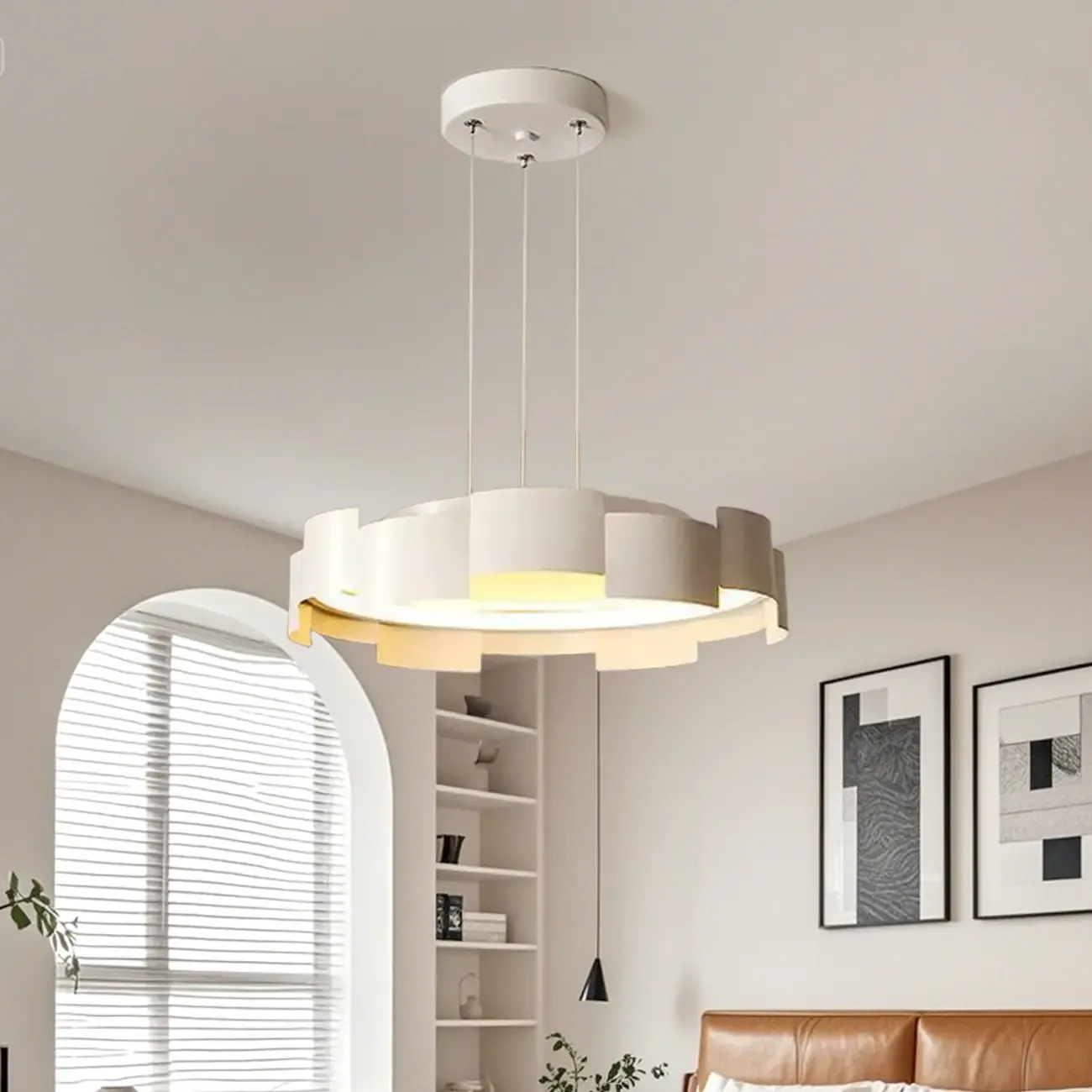 2-Light Modern Round Metal LED Chandelier for Bedroom Image - 3