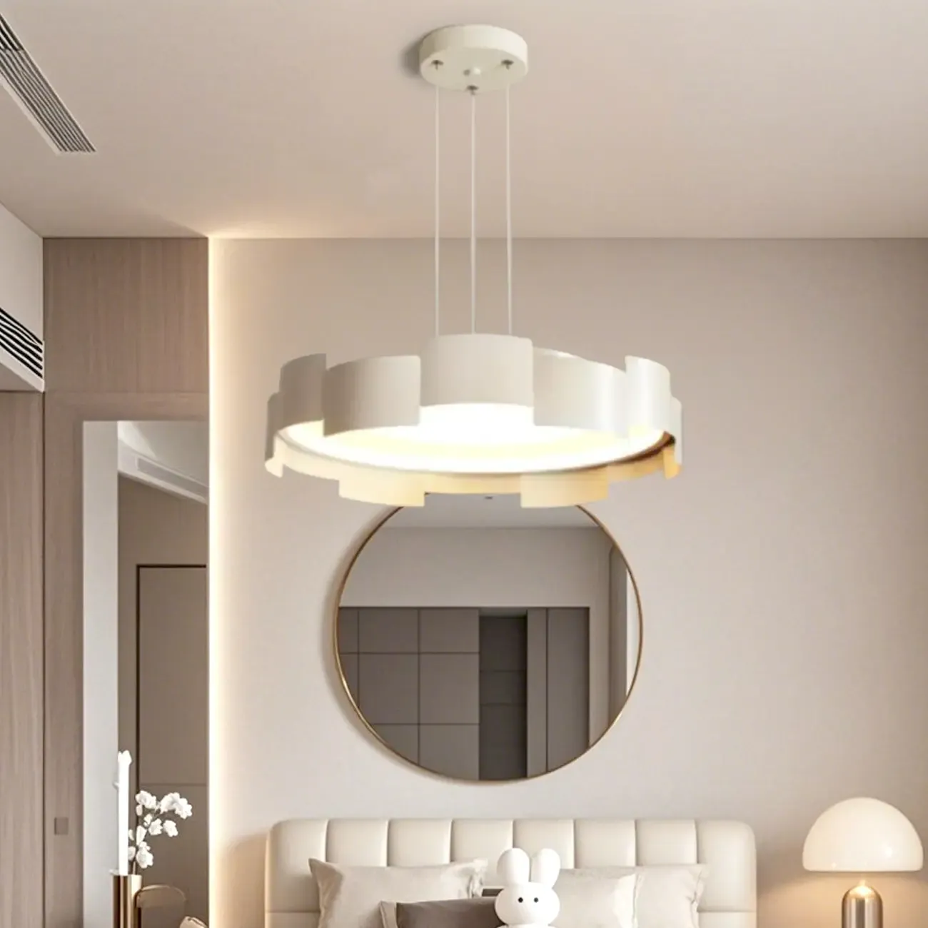 2-Light Modern Round Metal LED Chandelier for Bedroom Image - 4
