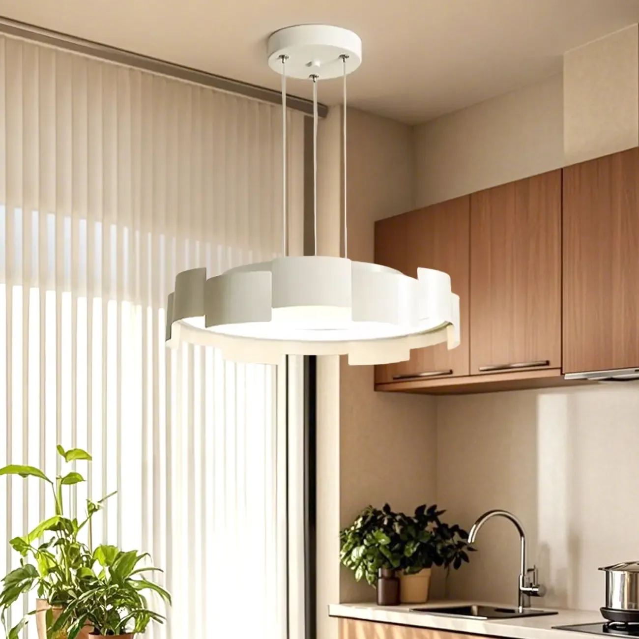 2-Light Modern Round Metal LED Chandelier for Bedroom Image - 1