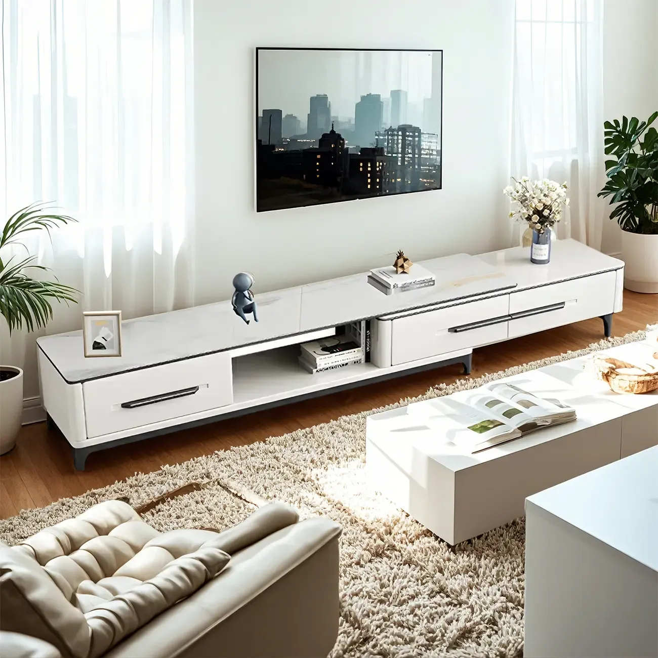 Minimalist Stone Mueble Para TV Stand with Drawers for Home Image - 2