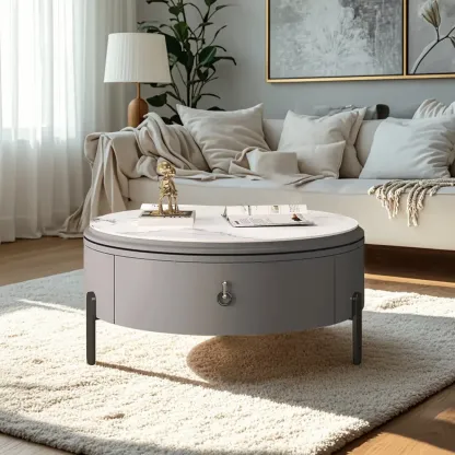 Gray Round Nesting Coffee Table with Storage, Lift Top Image - 3