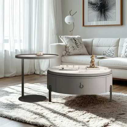 Gray Round Nesting Coffee Table with Storage, Lift Top Image - 4