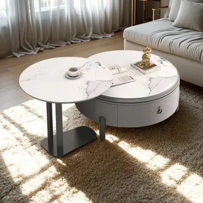 Gray Round Nesting Coffee Table with Storage, Lift Top Image - 6