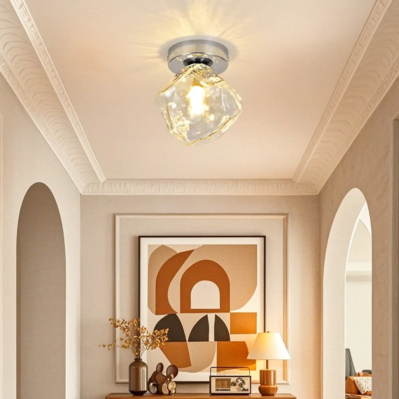 Transparent Semi Flush Ceiling Light for Hallway Elegance Image - 2 | homeyfad