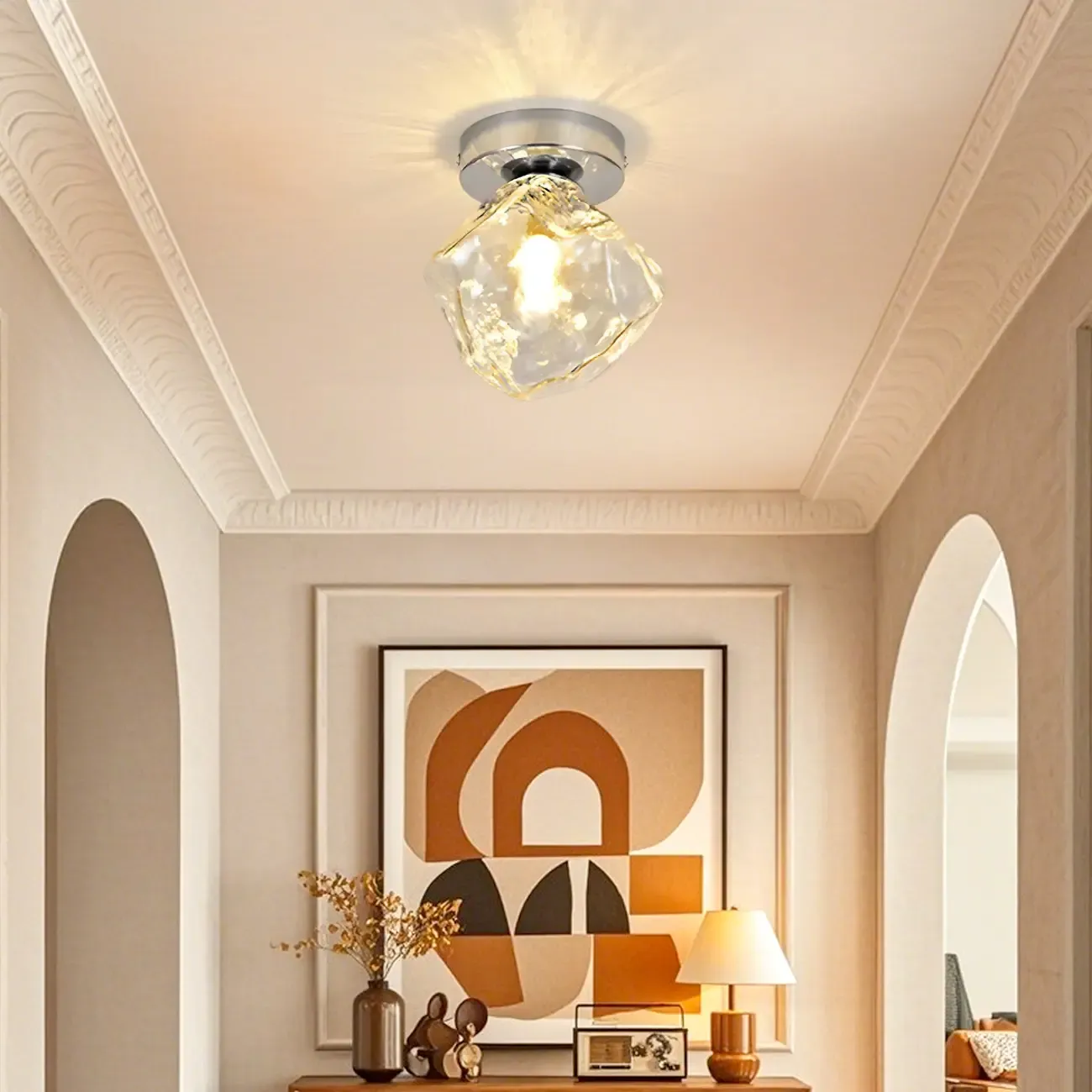 Transparent Semi Flush Ceiling Light for Hallway Elegance Image - 2