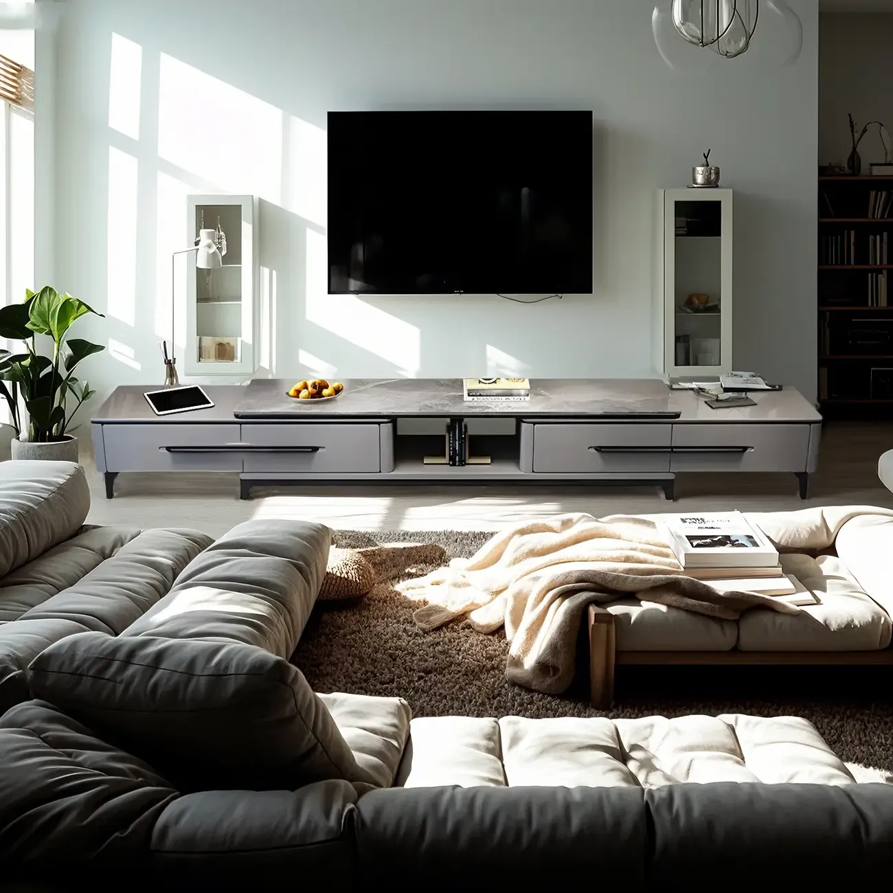 Contemporary Stone Mueble Para TV Stand with Drawer for Home Image - 2