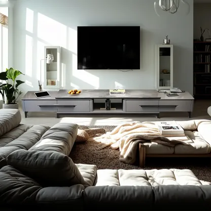 Contemporary Stone Mueble Para TV Stand with Drawer for Home Image - 2