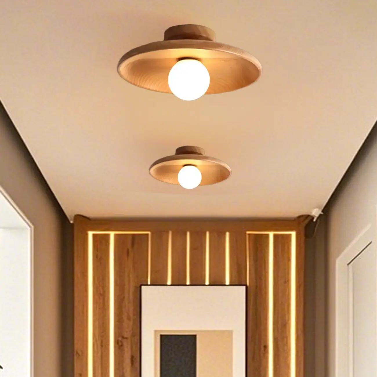 Vintage Solid Wood Semi-Flush Ceiling Light for Entryway Image - 1 | homeyfad