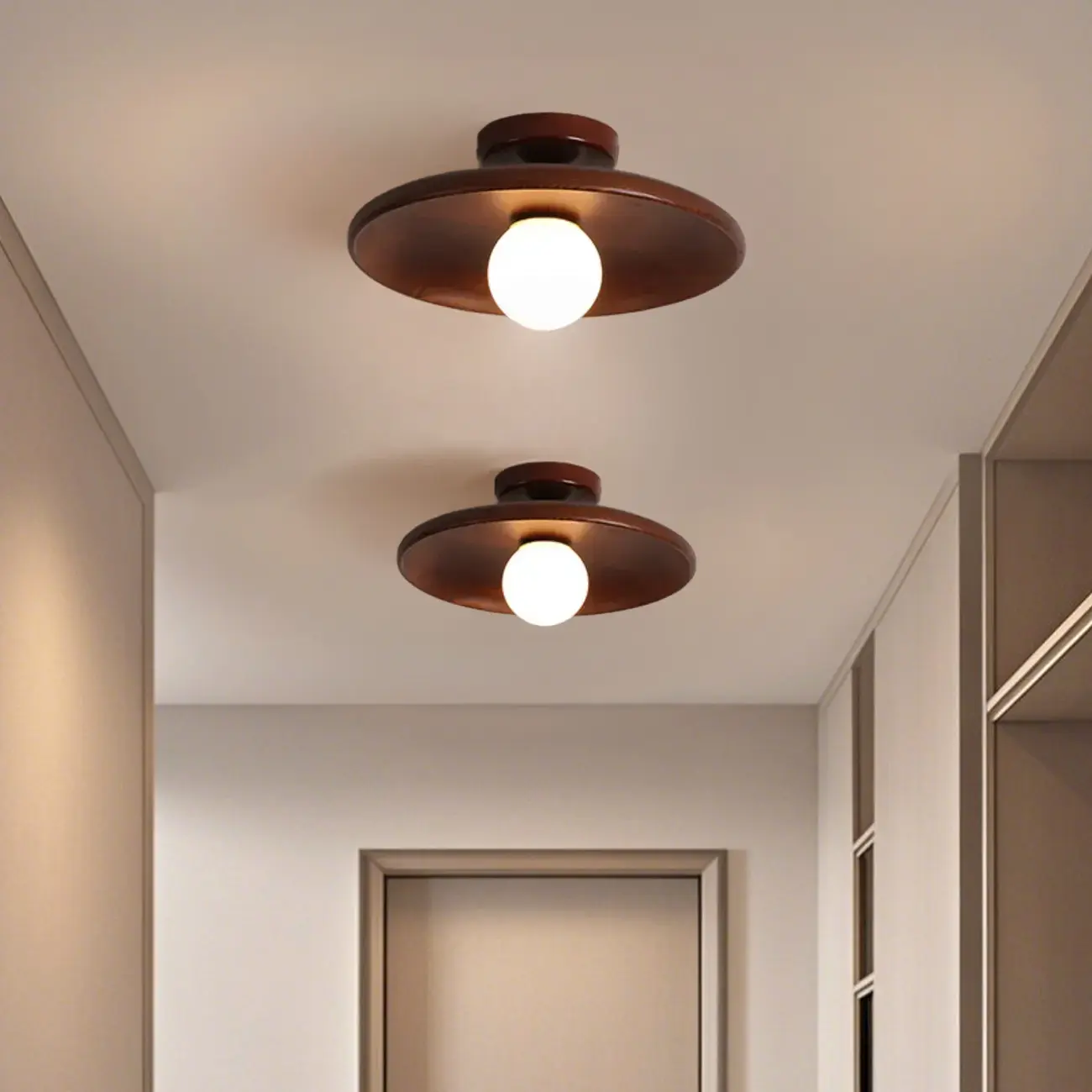 Vintage Solid Wood Semi-Flush Ceiling Light for Entryway Image - 2 | homeyfad