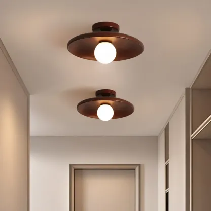 Vintage Solid Wood Semi-Flush Ceiling Light for Entryway Image - 2