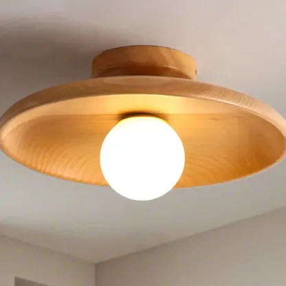 Vintage Solid Wood Semi-Flush Ceiling Light for Entryway Image - 3