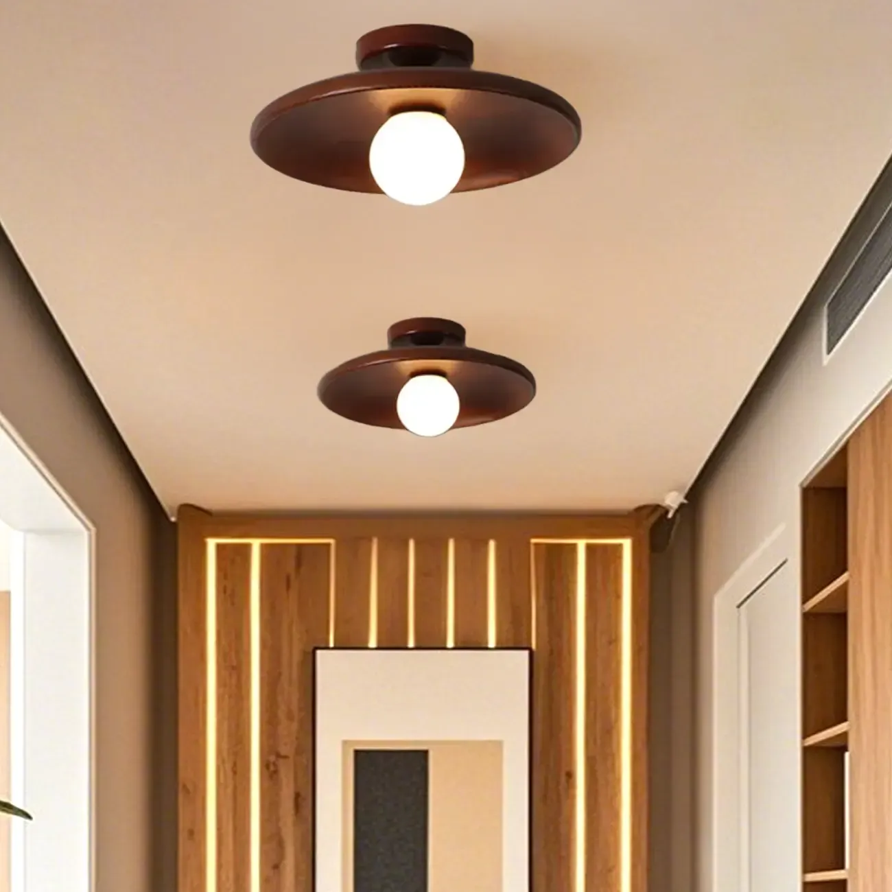 Vintage Solid Wood Semi-Flush Ceiling Light for Entryway Image - 5