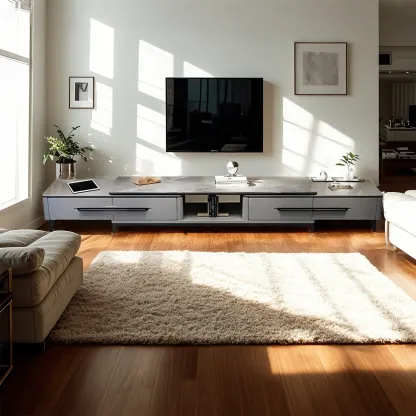 Contemporary Stone Mueble Para TV Stand with Drawer for Home Image - 1